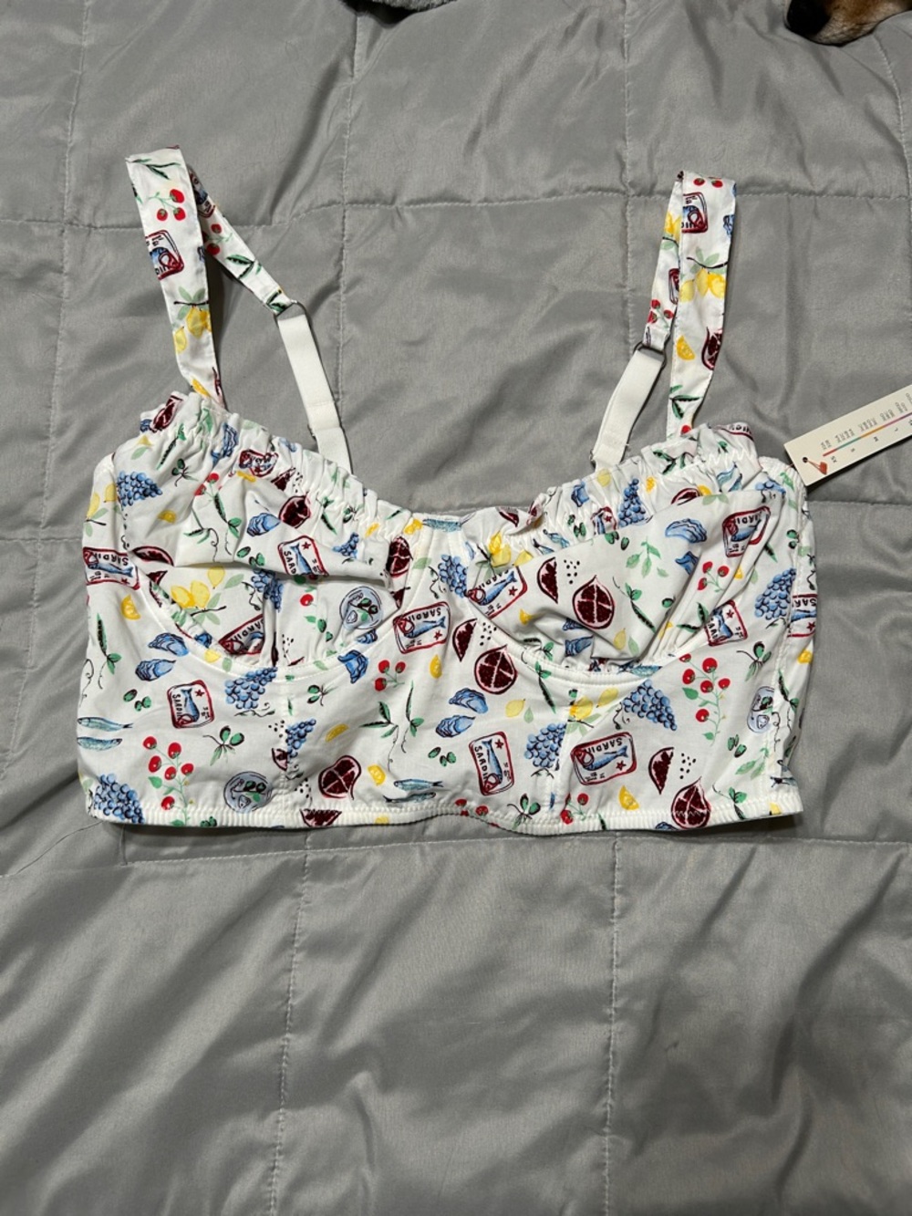 Colsie White Fruit Print Cropped Bustier Tank